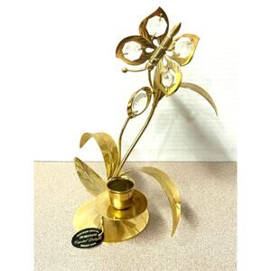 Crystal Delight Austrian Crystal 24K Gold Plated Butterfly Candle Holder NWT